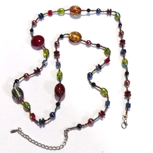 ESMOR MULTICOLORED ART GLASS AND MIXED BEADED SILVER-TONE 37-41" NECKLACE - Picture 9 of 11